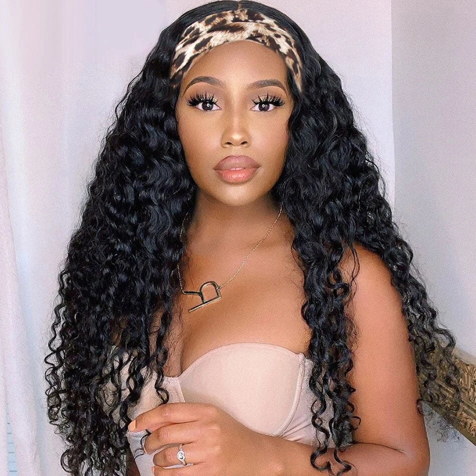 Deep Wave Headband Human Hair Wig Brazilian Wig For Black Women