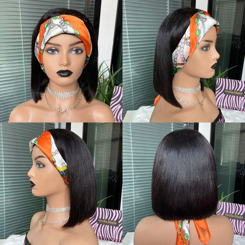 Headband Bob Wig Straight Human Hair (Get 3 Free Headband)