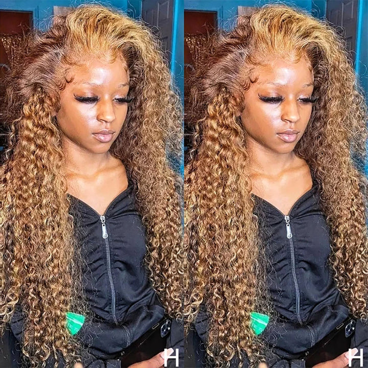 Brown Curly Lace Front Human Hair Wig For Black Woman display picture 1